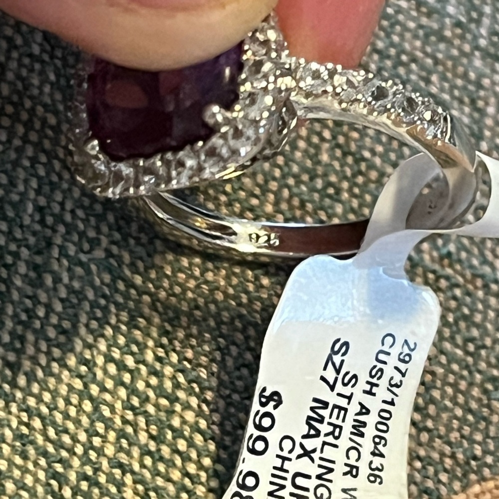 Sterling Silver Amethyst (?) Cushion Halo Ring - Size 7 - Picture 5 of 9